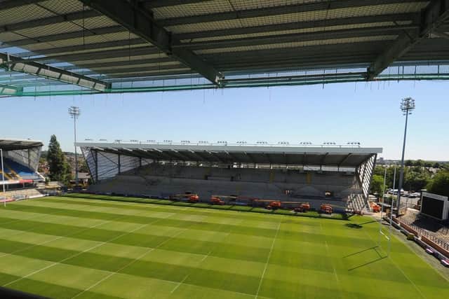 The south stand during its construction.