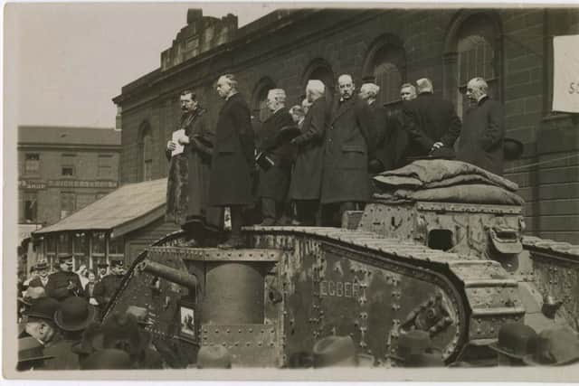 Mayor Abner Carr on Egbert the tank in 1918. Picture: Doncaster 1914-18