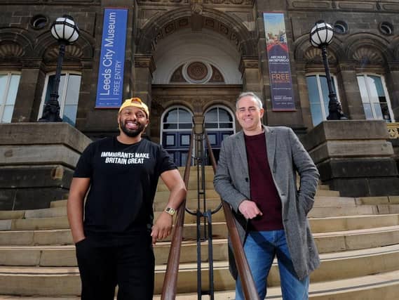 Green party candidate Magid Magid and party leader Jonathan Bartley pictured in Leeds. Pic: Simon Hulme