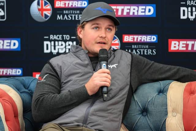Eddie Pepperell speaks to the media during the Pro-Am of the Betfred British Masters at Hillside Golf Club, Southport. Picture: Peter Byrne/PA