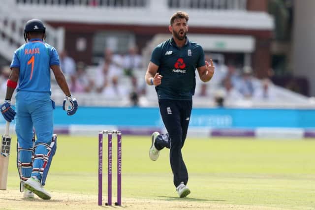 England's Liam Plunkett celebrates taking the wicket of India's Lokesh Rahul at Lord's last year. Picture: Simon Cooper/PA