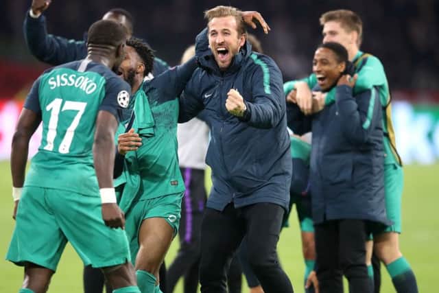 Tottenham Hotspur's Moussa Sissoko (left) and Harry Kane celebrate their stunning win over Ajax. Picture: Adam Davy/PA