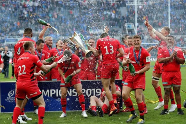 Saracens players celebrate winning the Champions Cup Final at St James' Park, Newcastle. (Picture: Richard Sellers/PA)
