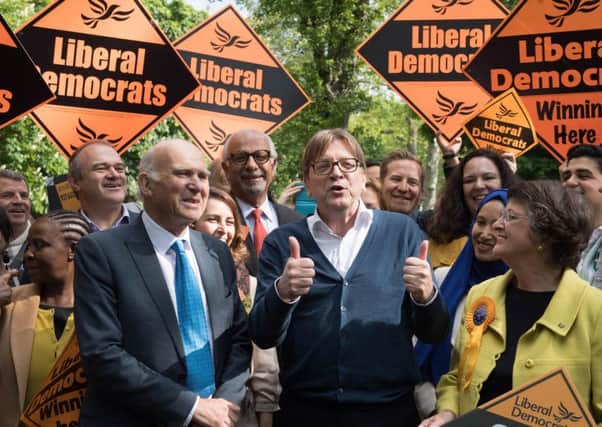 Sir Vince Cable with EU Breixt negotiatior Guy Verhofstadt during campaigning for the European elections.