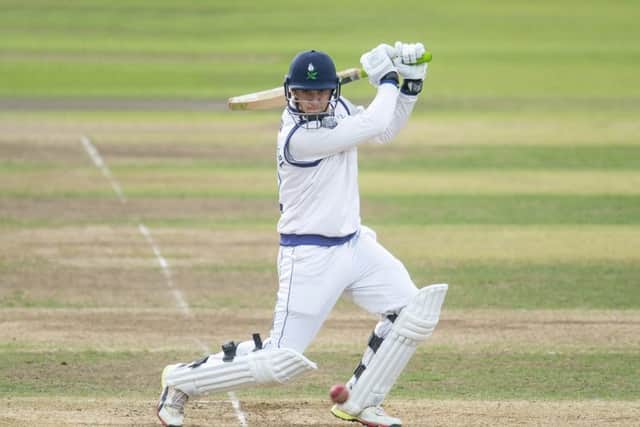 STEPPING UP: Yorkshire's Tom Kohler-Cadmore plays through cover point. Picture: Allan McKenzie/SWpix.comY