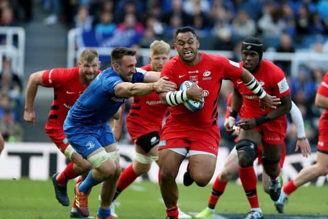 Saracens Billy Vunipola makes a break through the Leinster lineat St James' Park on Saturday. Picture: Richard Sellers/PA