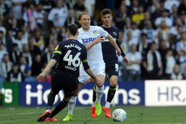 Luke Ayling in action against Derby County