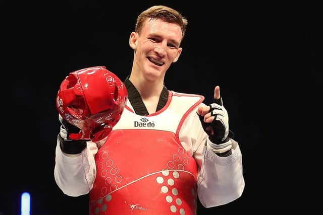 Great Britain's Bradly Sinden after winning his semi final match against Korea's Dae-Hoon Lee (Picture: Martin Rickett/PA Wire)