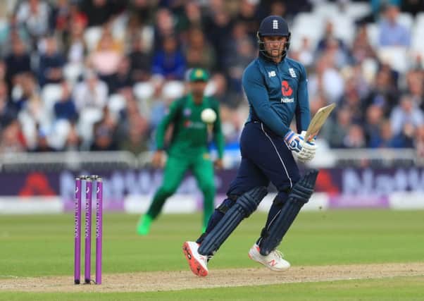England's Jason Roy hits out.