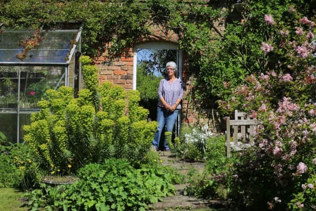 Stillingfleet Lodge Gardens & Nurseries. May 16th 2019. Over the last 40 years Vanessa Cook has created an award-winning wildlife garden in 2.5 acres behind her home which she opens to the public. She gets visits from experts wanting to see the huge amount of insect life it attracts. Pictured is Vanessa in her garden. Picture: Chris Etchells