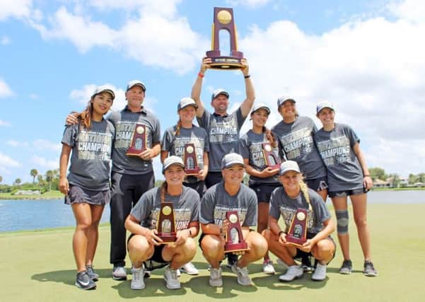 Skipton's Lucy Eaton, front left, with her Florida Tech team-mates after victory in the NCAA finals in Florida.