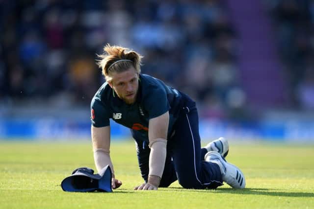 DOWN AND OUT: David Willey, pictured during the 2nd ODI between England and Pakistan at The Ageas Bowl earlier this month. Picture: Harry Trump/Getty Images