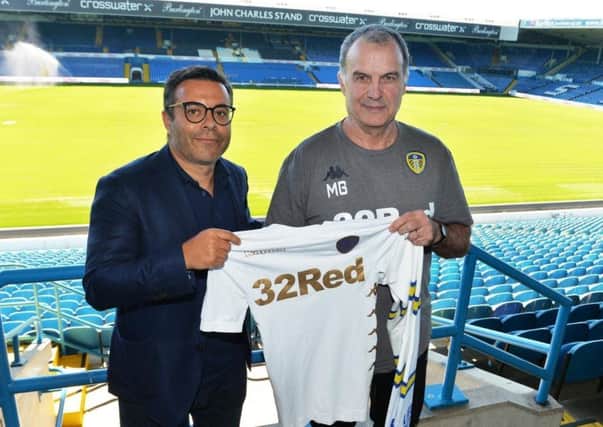 Leeds United head coach Marcelo Bielsa, right, with owner Andrea Radrizzani.