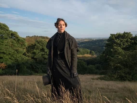 Suranne Jones, who plays Anne Lister, in Gentleman Jack, with Calderdale behind her. Credit: Lookout Point/HBO - Aimee Spinks