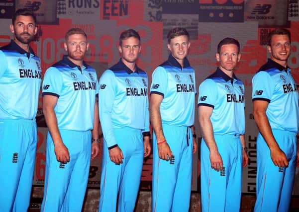 Kitted out: England's, from lef, Liam Plunkett, Jonny Bairstow, Jason Roy, Joe Root, Eoin Morgan and Jos Buttler.