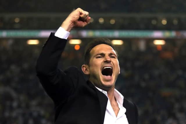 Derby County manager Frank Lampard celebrates his team's play-off semi-final victory at Elland Road. Picture: Nick Potts/PA