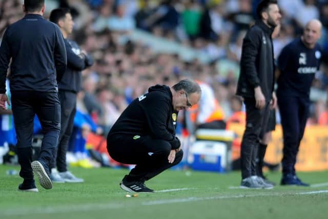 Leeds United  head coach Marcelo Bielsa shows his disappointment in the defeat at home to Wigan. Picture: Simon Hulme