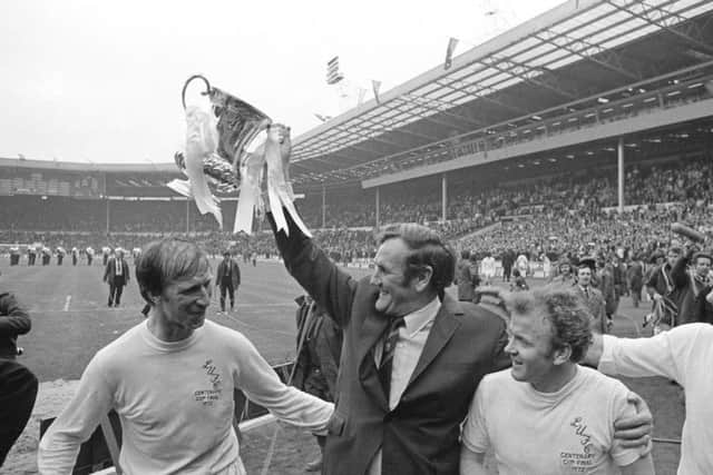 Wembley winners: Leeds United manager Don Revie lifts the FA Cup after his side beat Arsenal in 1972. Picture: Getty Images