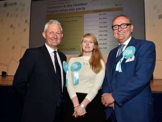 The Brexit Party's Jake Pugh, Lucy Harris and John Longworth. Picture: Steve Riding.