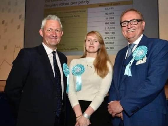 The Brexit Party's Jake Pugh, Lucy Harris and John Longworth. Picture: Steve Riding.