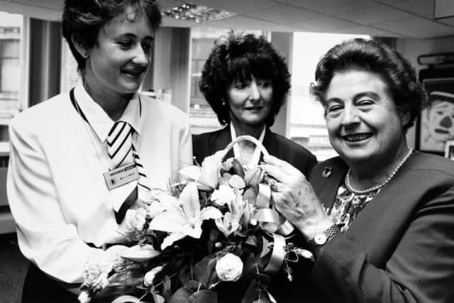 Betty Lockwood, later Baroness Lockwood, on a visit to the-then new Job Centre in her native town of Dewsbury.