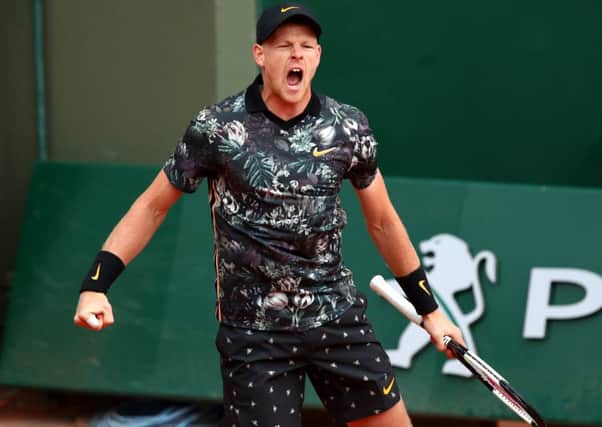 Kyle Edmund of Great Britain celebrates victory during his mens singles first round match against Jeremy Chardy of France during day three of the 2019 French Open at Roland Garros on May 28. (Picture: Clive Brunskill/Getty Images)
