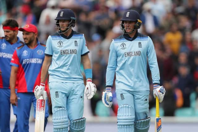 KEY MEN: Yorkshire's Joe Root, left, with England team-mate Jason Roy, will be a vital cog in the hosts' batting armoury over the coming weeks. PIcture: Richard Heathcote/Getty Images
