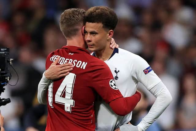 Tottenham Hotspur's Dele Alli congratulates Liverpool's Jordan Henderson after the final whistle. Picture: Mike Egerton/PA