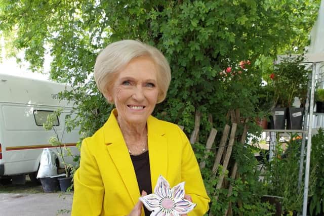 Baker Mary Berry with her 'power flower'