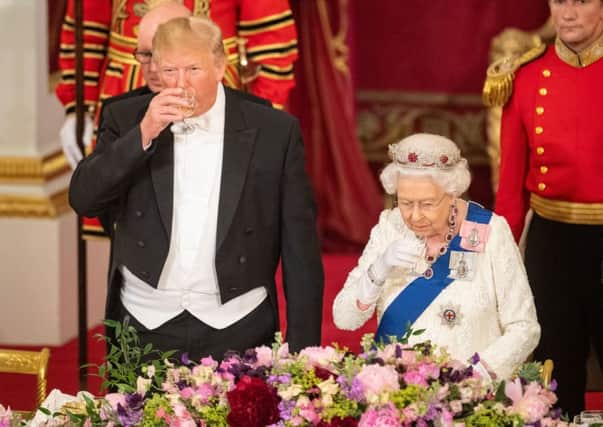 President Donald Trump during the loyal toast at the Buckingham Palace state banquet held in his honour.