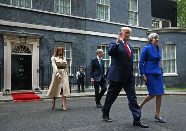 President Donald Trump and Theresa May after Downing Street talks ahead of today's d-Day commemmorations.