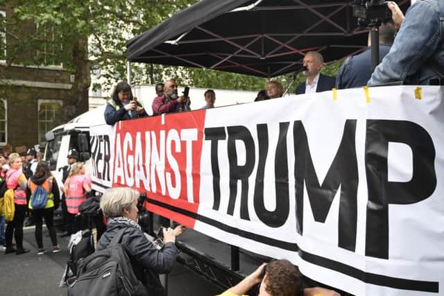 Jeremy Corbyn speaking at an anti-Trump rally.