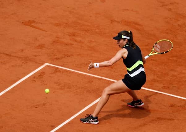 Britain's Johanna Konta returns the ball to Sloane Stephens of during their women's singles quarter-final clash at Roland Garros. Picture: THOMAS SAMSON/AFP/Getty Images