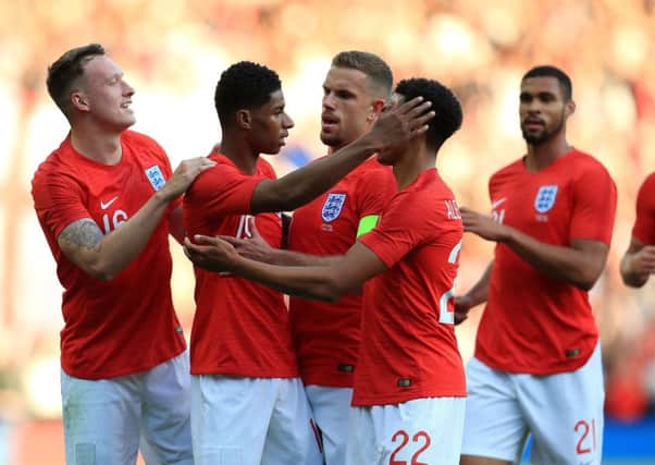 England's players celebrate Marcus Rashford's goal against Costa Rica at Elland Road last year. Picture: Mike Egerton/PA