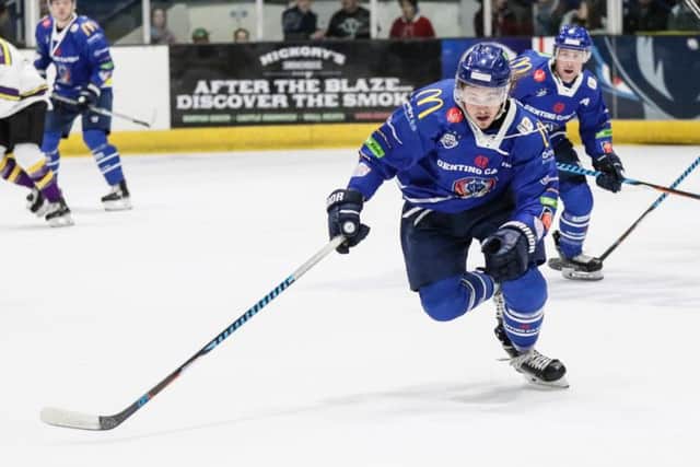 FAMILIAR FACE: Marc-Olivier Vallerand, seen above during his season at Coventry, will link up again with former Greenville team-mate Brendan Connolly at Sheffield Steelers in 2019-20. Picture: Scott Wiggins/EIHL.