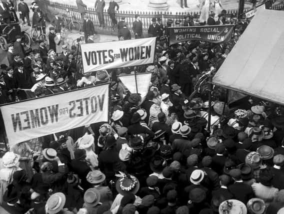 Suffragettes at a protest in London.