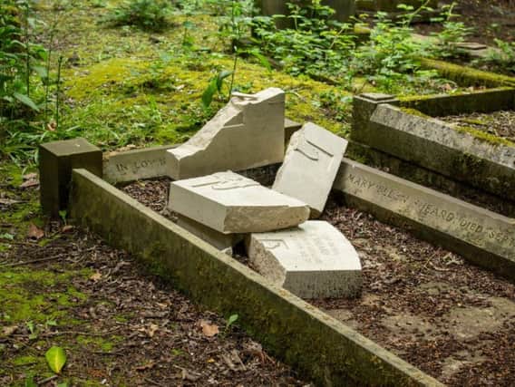 Vandalised grave of Arthur Sheard, which was destroyed on the anniversary of the D-Day landings this week. Picture: Hirst Wood Regeneration Group