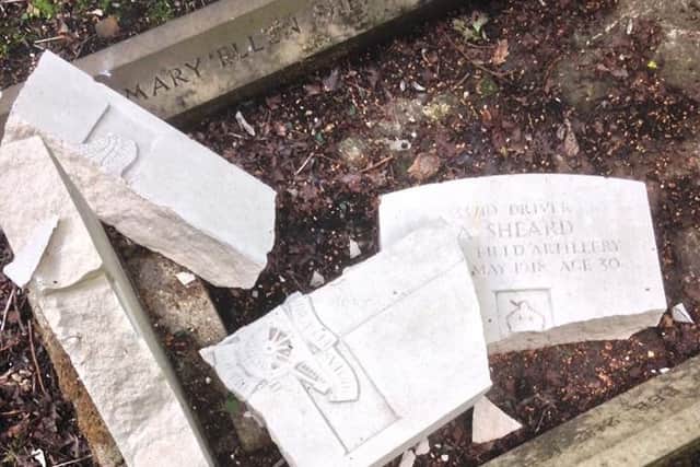 Vandals targeted military graves at Hirst Wood Burial Ground in Shipley.