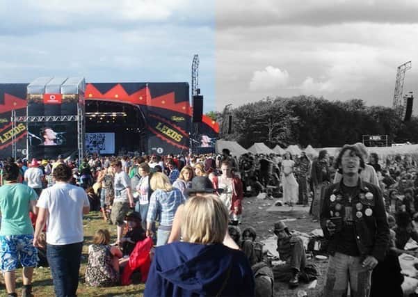Leeds Festival in 2010, left, and in the 1980s, right. Picture created for River Island festival style research