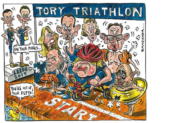 Today's cartoon by Graeme Bandeira on the Tory leadership - and triathlon.