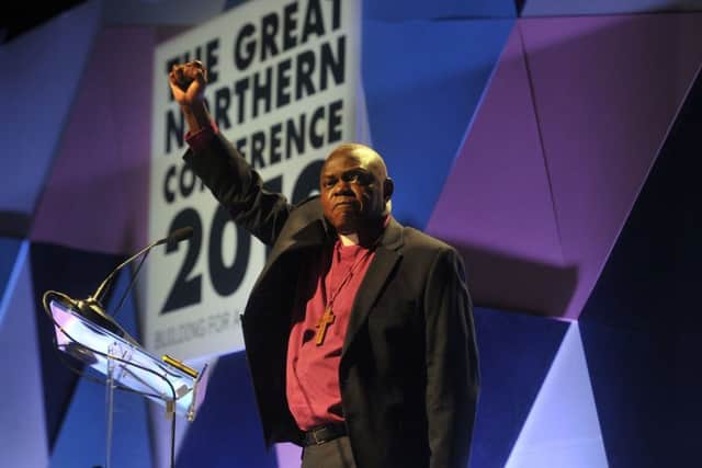 26 February 2019 ......   Dr John Sentamu, Archbishop of York speaking at The Great Northern Conference 2019 at New Dock, Royal Armouries in Leeds. Picture Tony Johnson.