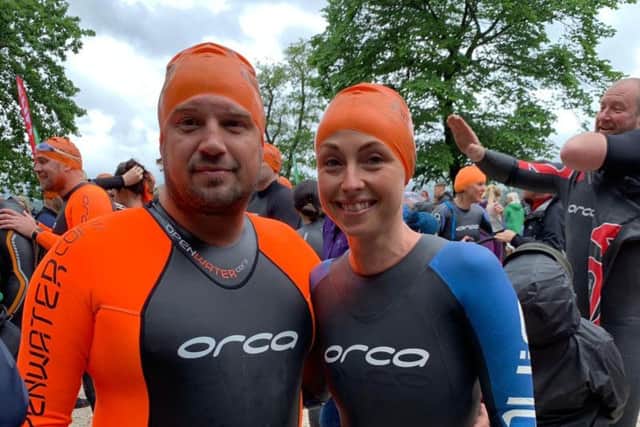 Laura and Nigel Holliday at the Great North Swim in Lake Windermere