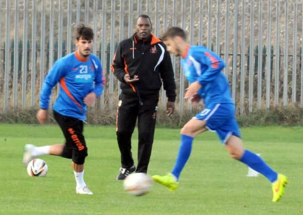 Noel Blake takes Blackpool FC's training session at Squires Gate.