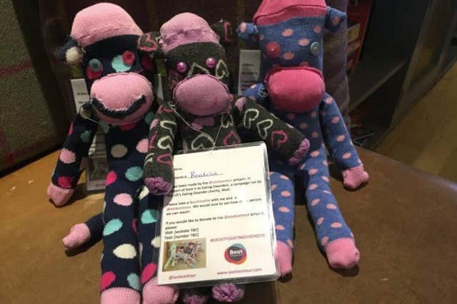 Rose Anne encourages people to make sock monkeys to raise awareness of eating disorders and mental health issues