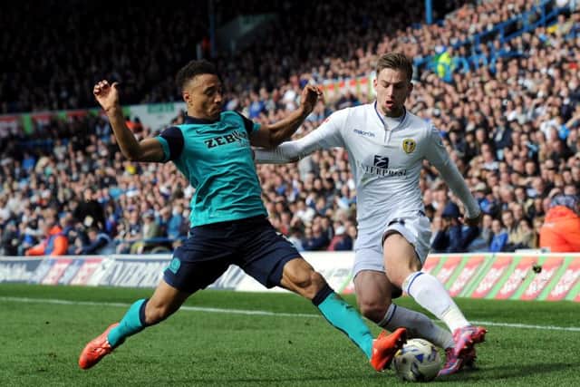 Latest recruit: Adam Henley, challenging Leeds United's Charlie Taylor, joins Bradford City from Blackburn Rovers. Picture: Bruce Rollinson