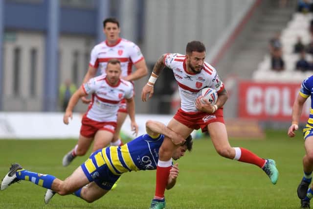 Hull KR's Ben Crooks goes on the attack with Adam Quinlan in support. (PIC: Jonathan Gawthorpe)