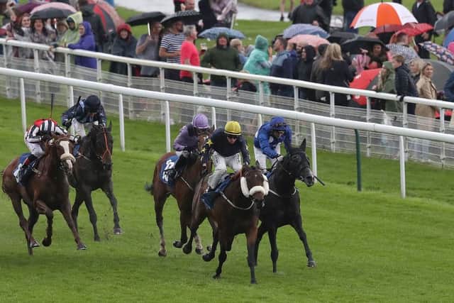 Galloway Hills (2nd right) ridden by Sean Davis wins The Plasmor Concrete Products Diamond Anniversary Stakes, during MacMillan Charity Raceday at York Racecourse, York. (Picture: Martin Rickett/PA)
