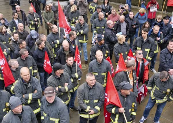 Firefighters in Sheffield protest about planned cuts in South Yorkshire.