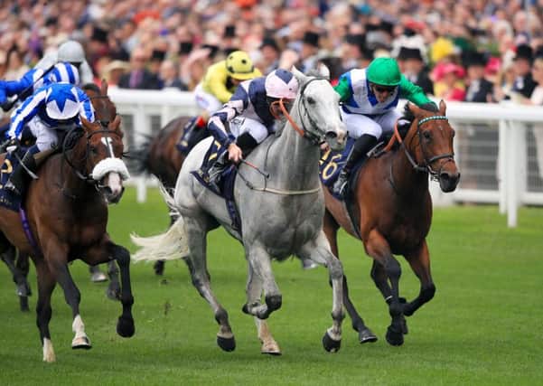 Lord Glitters ridden by jockey Daniel Tudhope (second right) on his way to winning the Queen Anne Stakes Royal Ascot. Picture: Adam Davy/PA