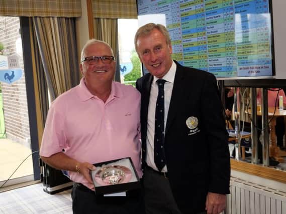 New Yorkshire Seniors champion Johnny Lawrence (Moor Allerton) with Yorkshire Union of Golf Clubs' president Kevin E Tucker (Picture: Chris Stratford).